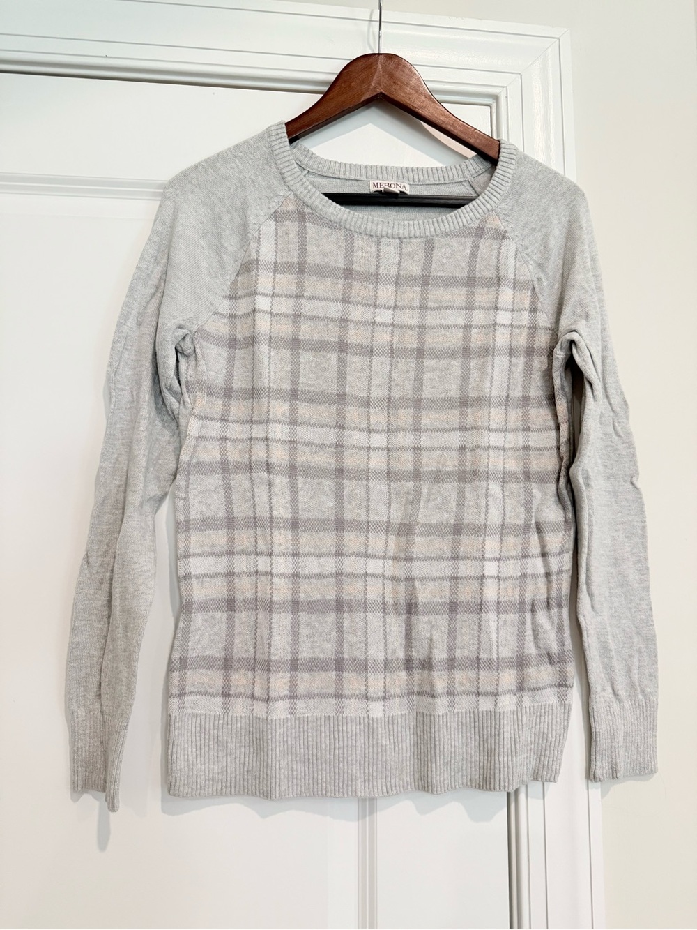 Merona Gray Plaid Crewneck Sweater